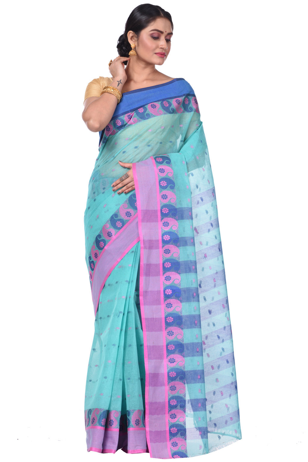 Light Green Pure Cotton Amkolka_Par Tant Saree (476)